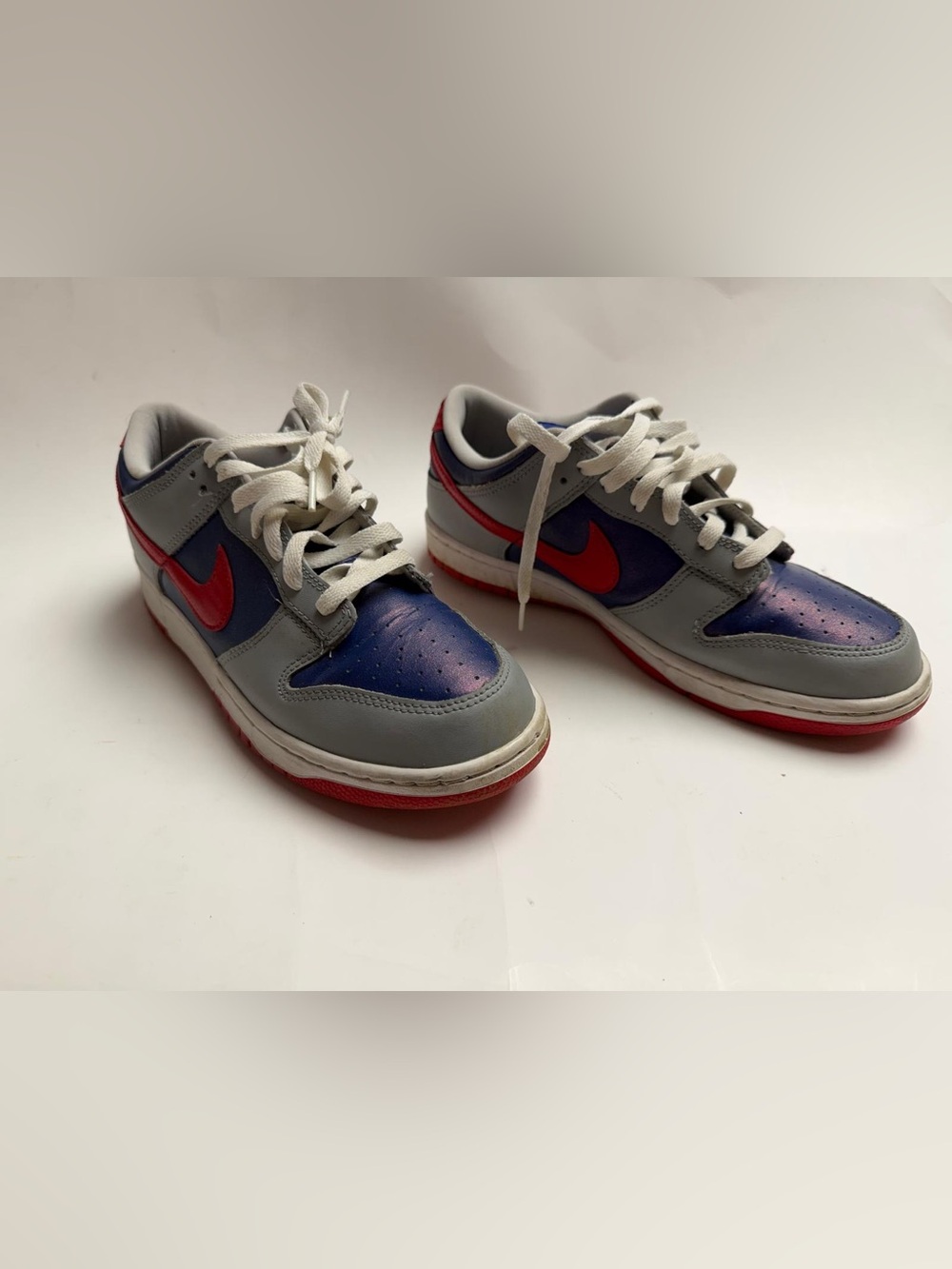 Nike Dunk Low “Samba”Sneakers featuring a silver-gray and iridescent blue size 9